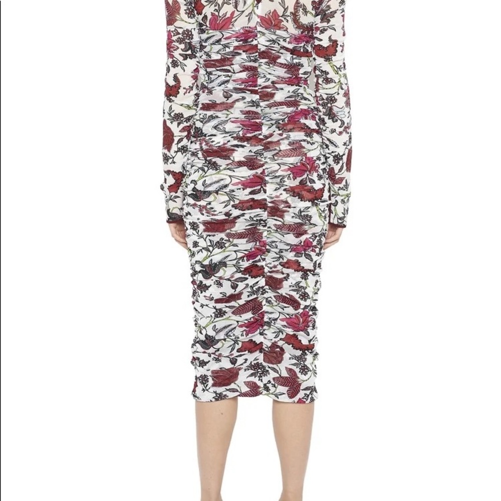 DVF floral gathered fitted king sleeve dress Size 10 - Picture 3 of 8